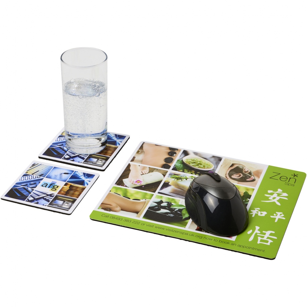 Logotrade reklamprodukter bild: Q-Mat® Set 3 med musmatta och underlägg