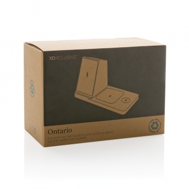 Logotrade kampanjprodukter bild: Ontario RCS plast & bambu 15W 3-i-1 trådlös laddare