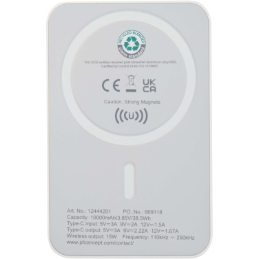 Logotrade presentreklam bild: Acrab 10 000 mAh 15 W magnetisk trådlös powerbank med 20 W PD – tillverkad av återvunnen plast
