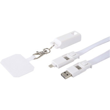 Logotrade kampanjprodukter bild: Franz nyckelband för smartphone av återvunnen plast med inbyggd datasynkroniseringskabel och 65 W snabbladdande 5-i-1-kabel