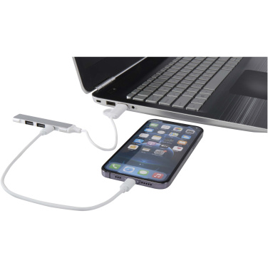 Logotrade reklamprodukter bild: Alkaid 4-portars USB-A- och Typ-C-hubb med dubbla ingångar av återvunnen aluminium