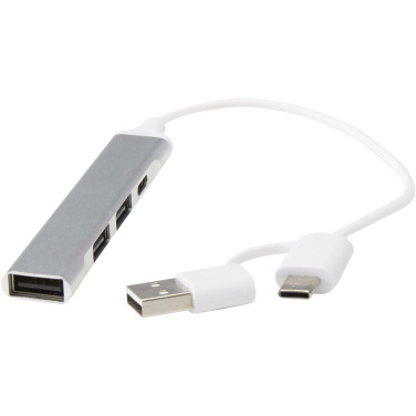 Logotrade profilreklam bild: Alkaid 4-portars USB-A- och Typ-C-hubb med dubbla ingångar av återvunnen aluminium