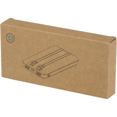 Logotrade profilreklam bild: Adhil 10 000 mAh 10 W powerbank av återvunnen plast med två inbyggda kablar