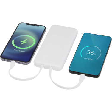 Logotrade reklamprodukter bild: Adhil 10 000 mAh 10 W powerbank av återvunnen plast med två inbyggda kablar