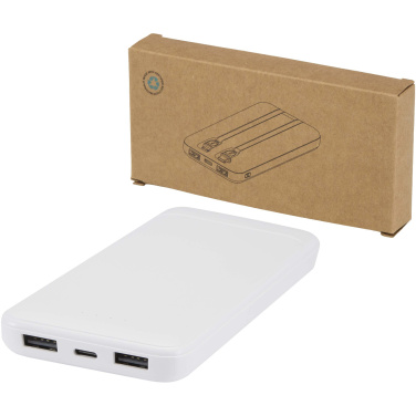 Logotrade presentreklam bild: Adhil 10 000 mAh 10 W powerbank av återvunnen plast med två inbyggda kablar